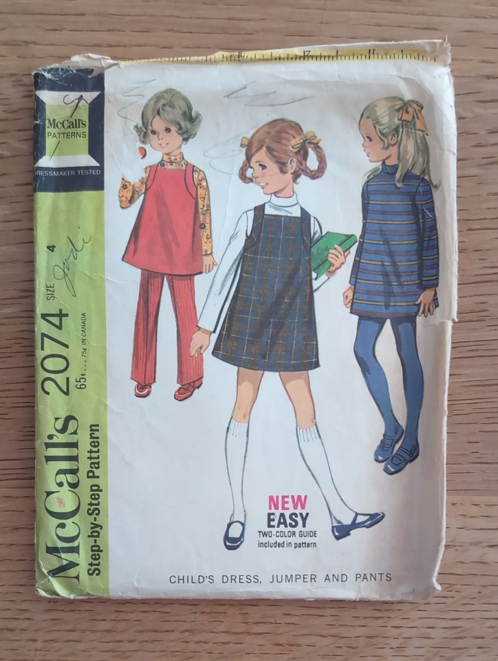 Vintage McCall's 2074 Child's Dress, Jumper & Pants Pattern Size 4
